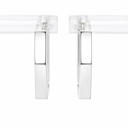 14K White Gold Hexagon Huggie Hoop Earrings