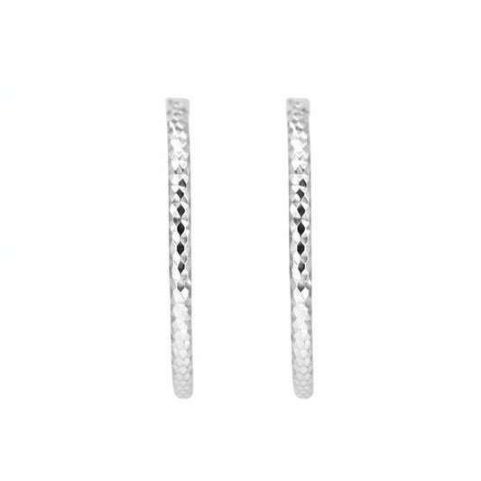 Sterling Silver Diamond-Cut 2mm Hoop Earrings