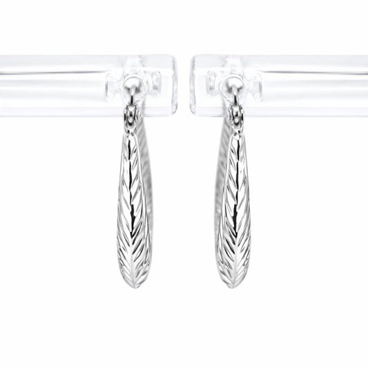 10K White Gold Diamond Cut Oval Hoop Earrings