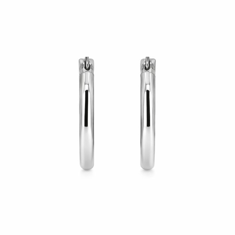 14K White Gold High Polish 2.5mm Circle Hoop Earrings