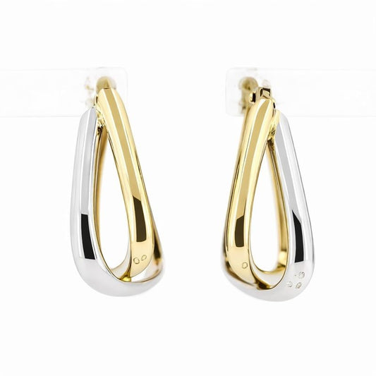 14K Two-Tone White & Yellow Gold Twisted Hoop Earrings