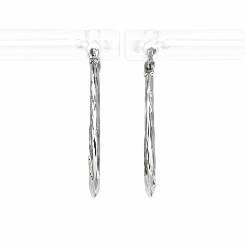 10K White Gold High Polish Round Swirl Hoop Earrings