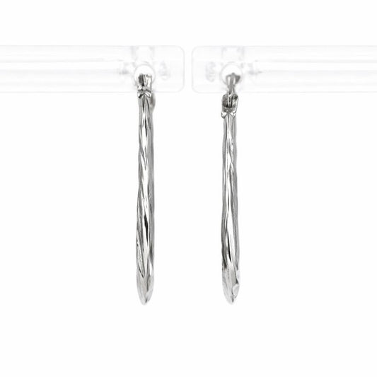 10K White Gold High Polish Round Swirl Hoop Earrings