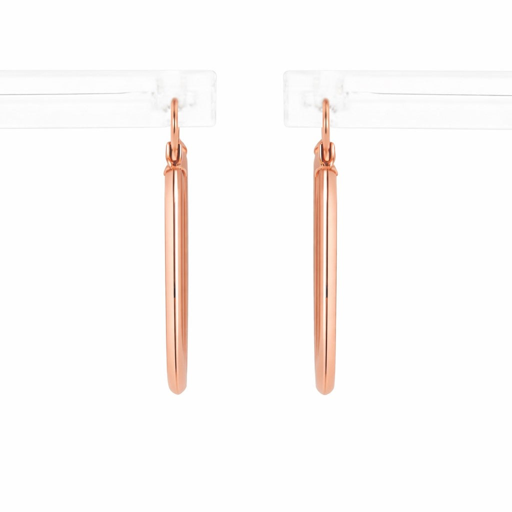 10K Rose Gold High Polish Knife Edge 1.5mm Hoop Earrings