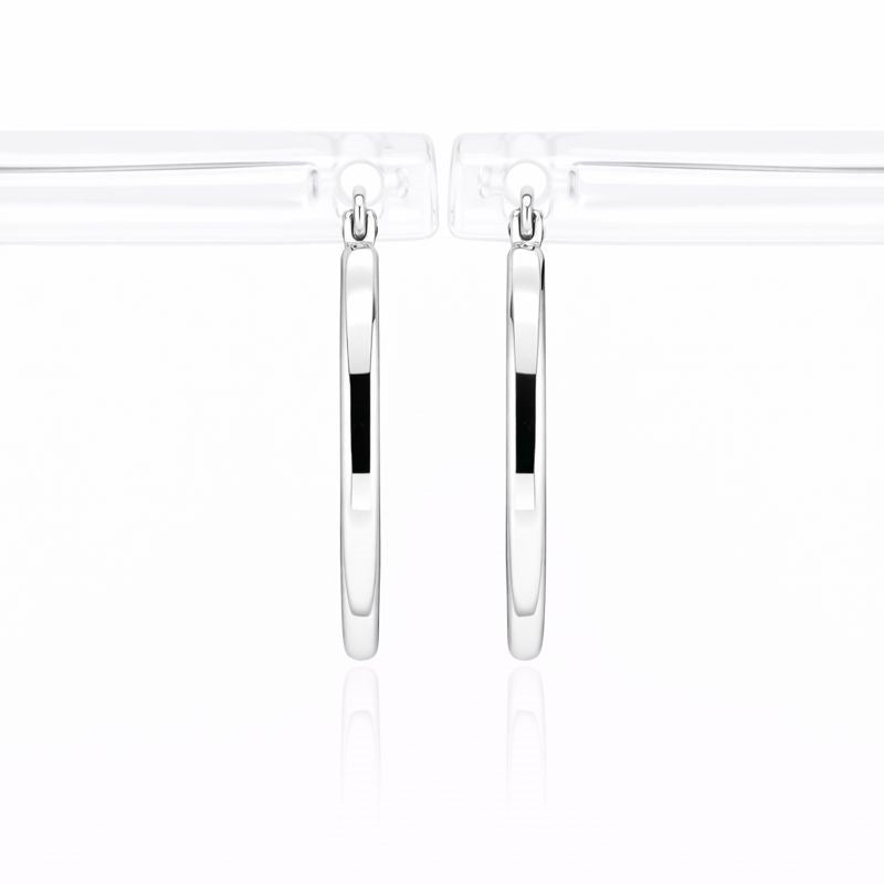 14K White Gold Square Tube 1.5mm Hoop Earrings