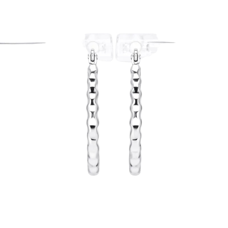 14K White Gold Scallop Hoop Earrings