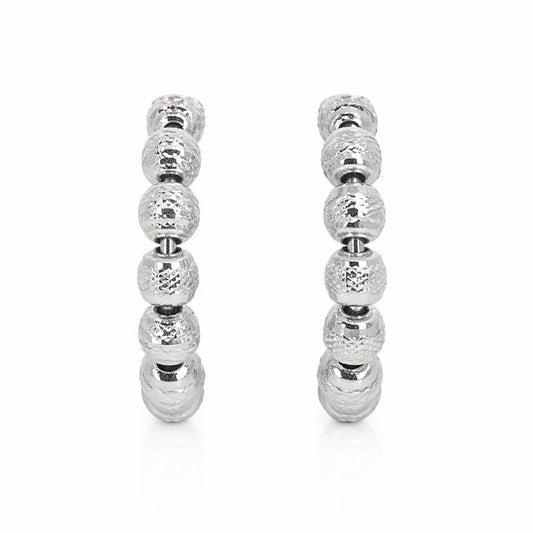 14K White Gold Moon-Cut Bead J Hoop Stud Earrings