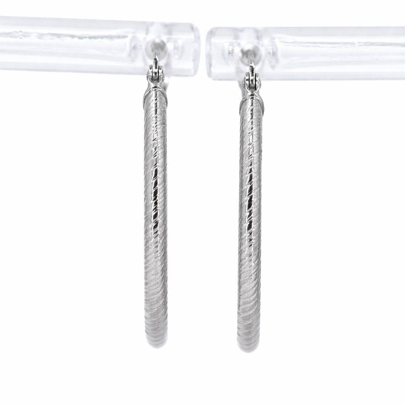 14K White Gold Textured Knife Edge Circle Hoop Earrings
