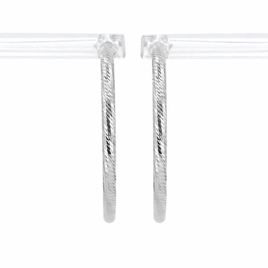 14K White Gold Diamond Cut Candy Cane 3mm Hoop Earrings