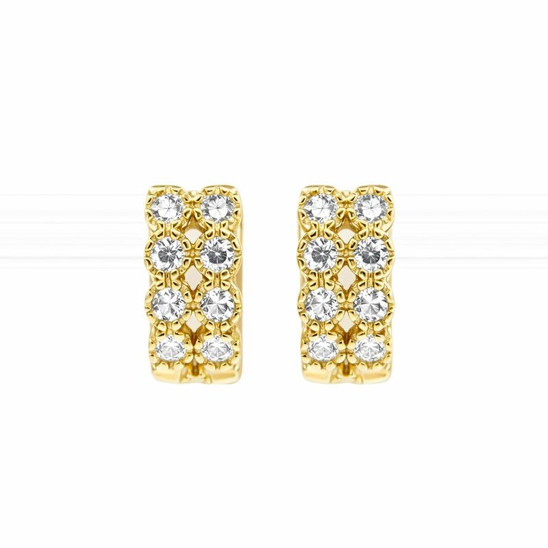 14K Yellow Gold Two-Row Channel Set CZ Hoop Earrings