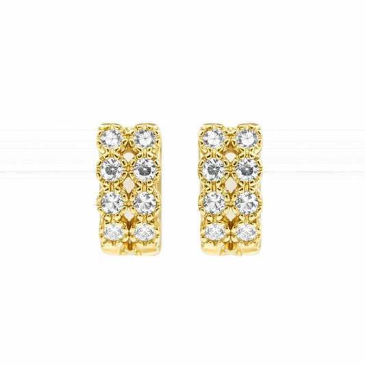 14K Yellow Gold Two-Row Channel Set CZ Hoop Earrings