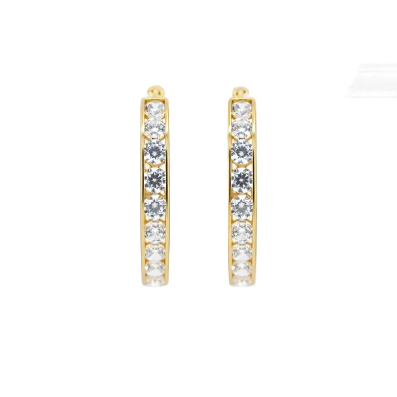 14K Yellow Gold CZ 2.5mm Huggies Hoop Earrings