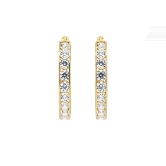 14K Yellow Gold CZ 2.5mm Huggies Hoop Earrings