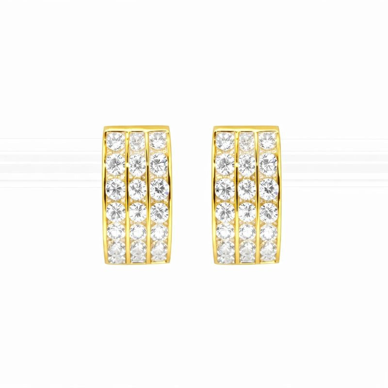 14K Yellow Gold Three-Row Channel-Set CZ 7mm Hoop Earrings