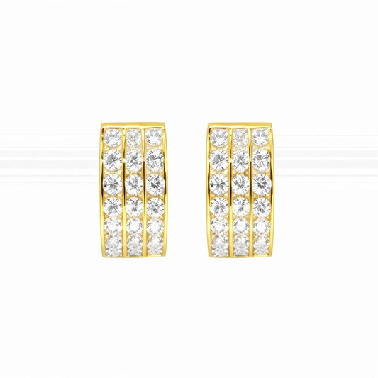 14K Yellow Gold Three-Row Channel-Set CZ 7mm Hoop Earrings