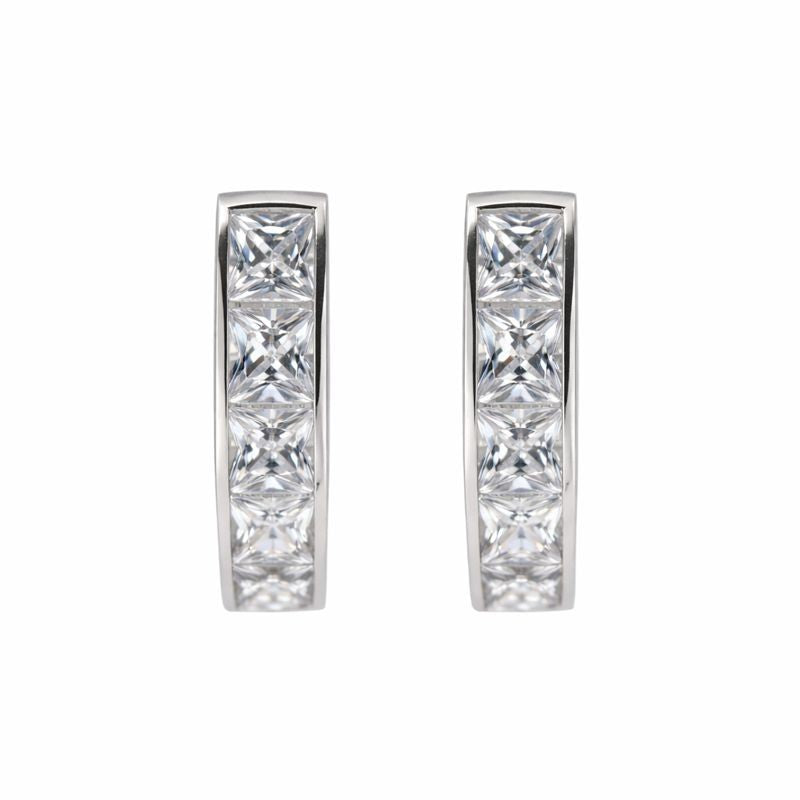 14K White Gold One Row Channel Set CZ 4mm Hoop Earrings