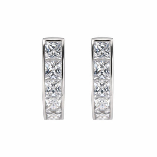 14K White Gold One Row Channel Set CZ 3mm Hoop Earrings