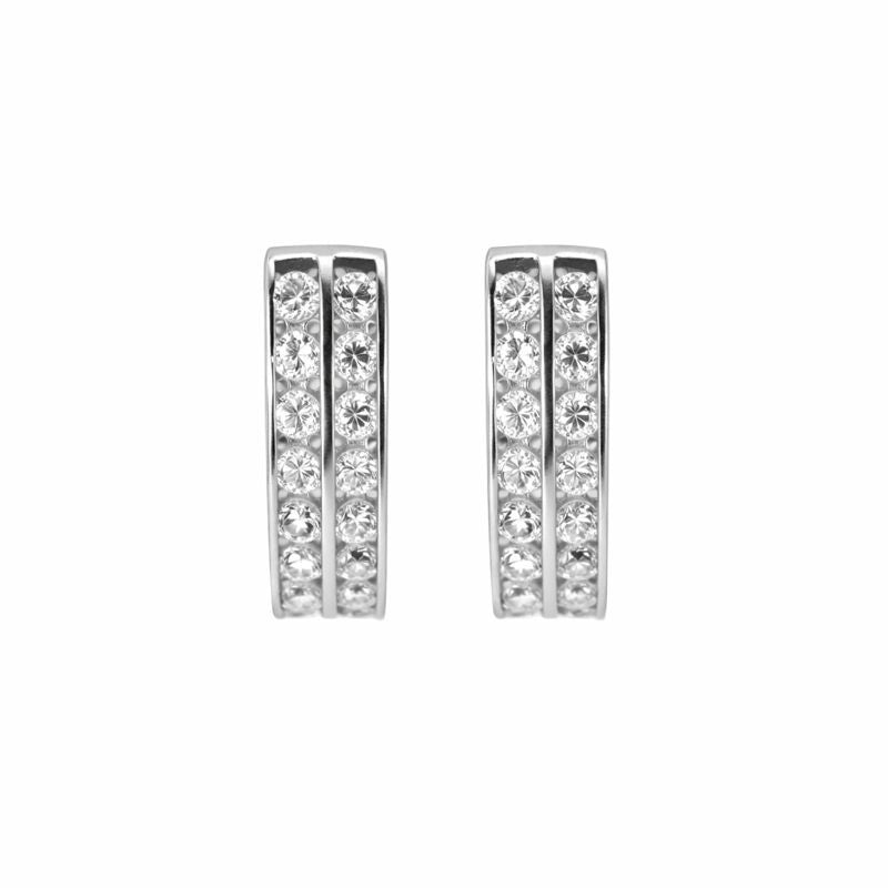 14K White Gold Two-Row Channel-Set CZ 5mm Hoop Earrings