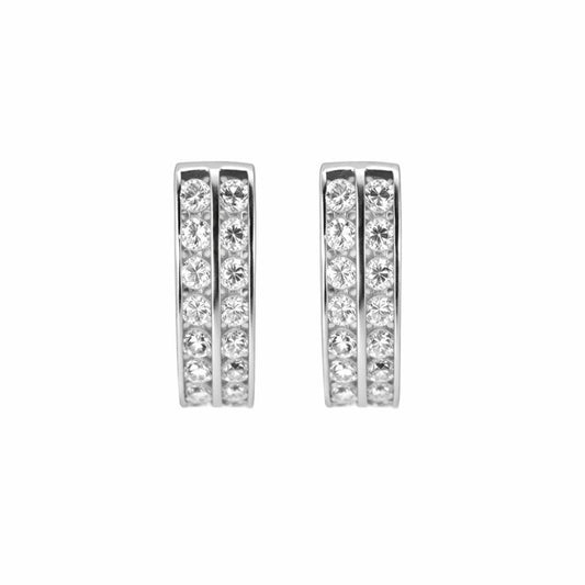 14K White Gold Two-Row Channel-Set CZ 5mm Hoop Earrings