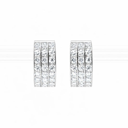 14K White Gold Three-Row Channel-Set CZ 5.5mm Hoop Earrings