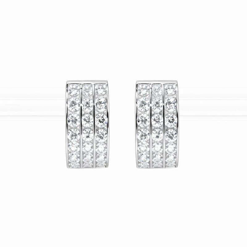 14K White Gold Three-Row Channel-Set CZ 7mm Hoop Earring