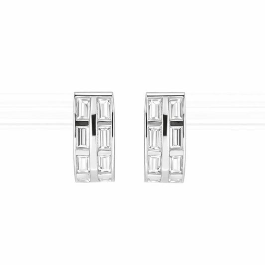 14K White Gold Two-Row Channel Set Baguette CZ 5mm Hoop Earrings