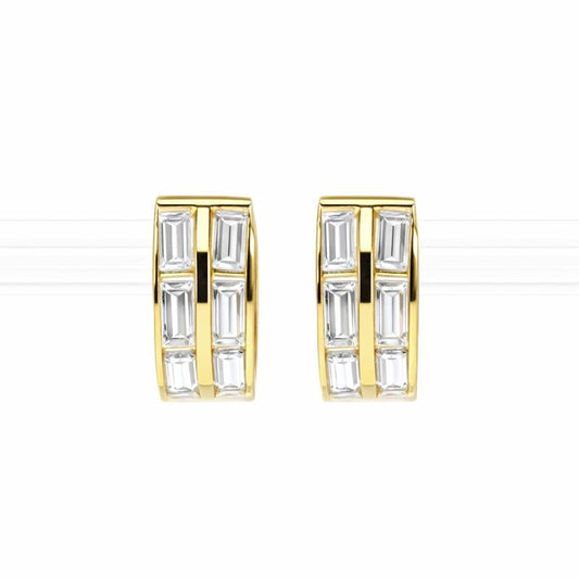 14K Yellow Gold Two-Row Channel Set Baguette CZ 5mm Hoop Earrings