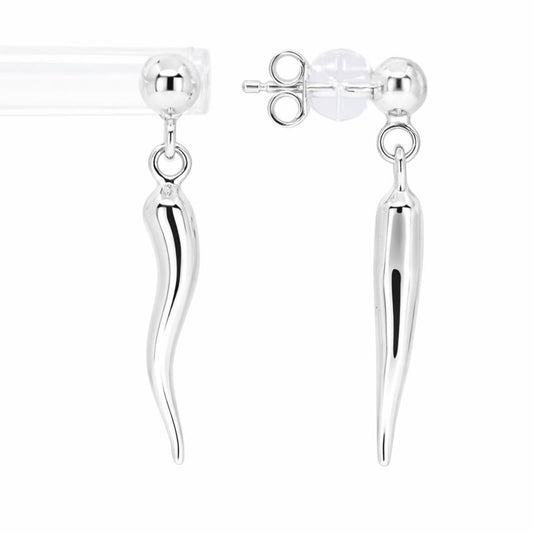 Sterling Silver Italian Horn Dangle Stud Earrings