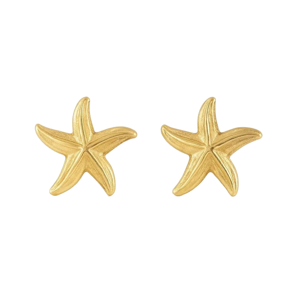 14K Yellow Gold Diamond-Cut Satin Finish Starfish Stud Earrings