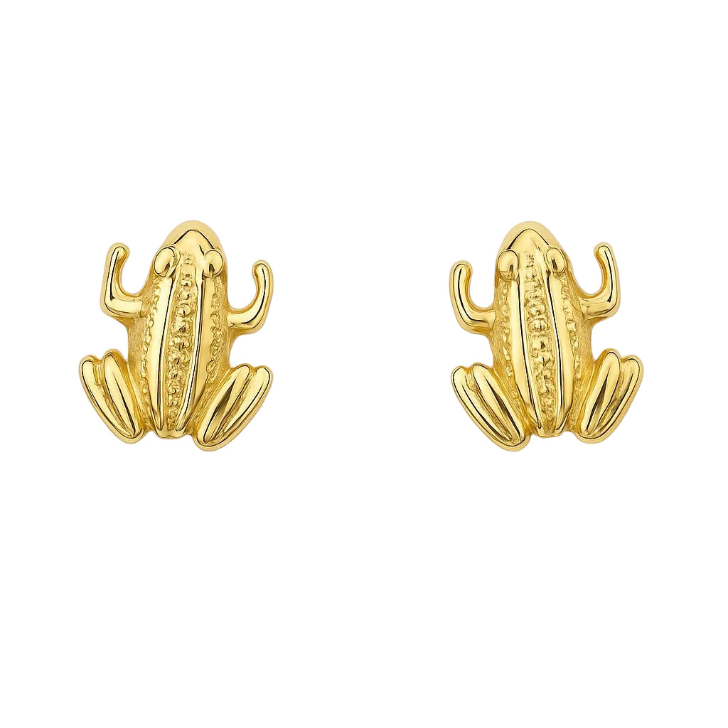 14K Yellow Gold Frog Stud Earrings