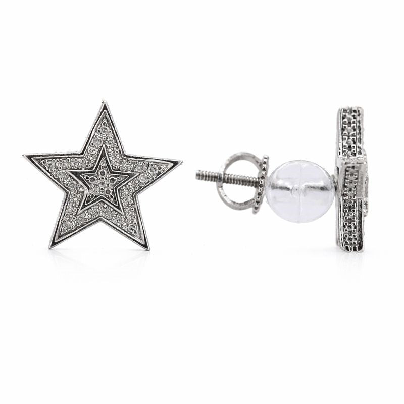 Sterling Silver Pavé Set Diamond Star Stud Earrings