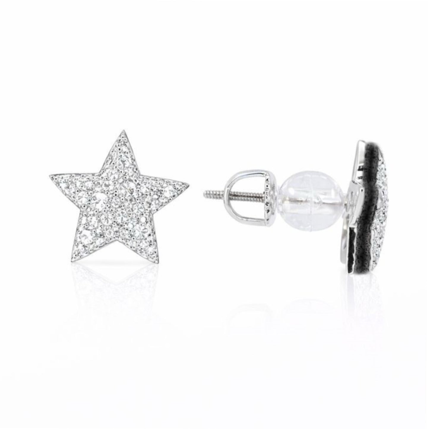 Rhodium Plated Diamond Star Stud Earrings