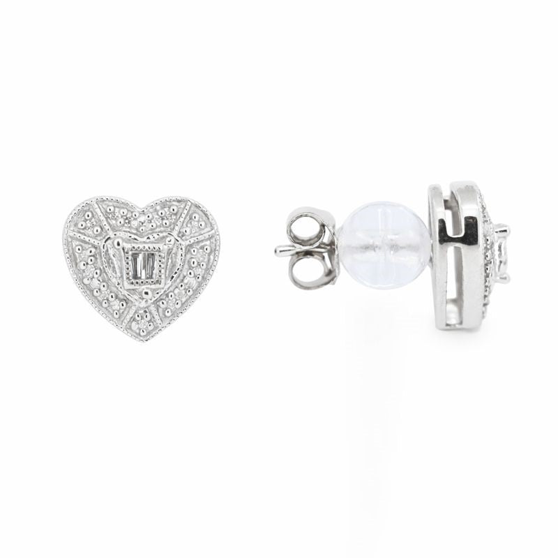 Sterling Silver Pavé Set Diamond Heart Stud Earrings