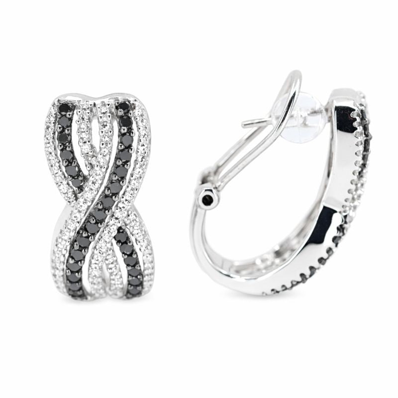 Sterling Silver Black & White Criss-Cross Prong Set Diamond Vintage Stud Earrings
