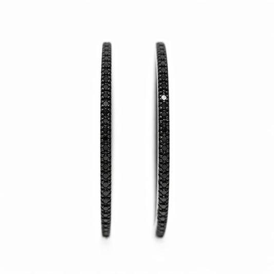 Sterling Silver Inside/Out Black Diamond Hoop Earrings