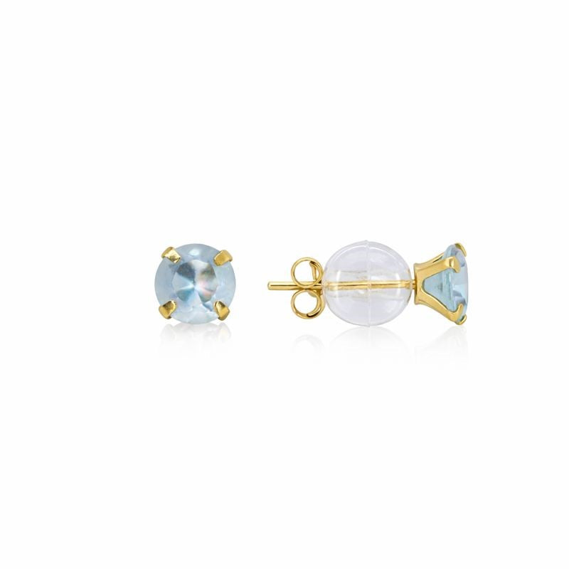 10K Yellow Gold Light Blue Topaz Stud Earrings