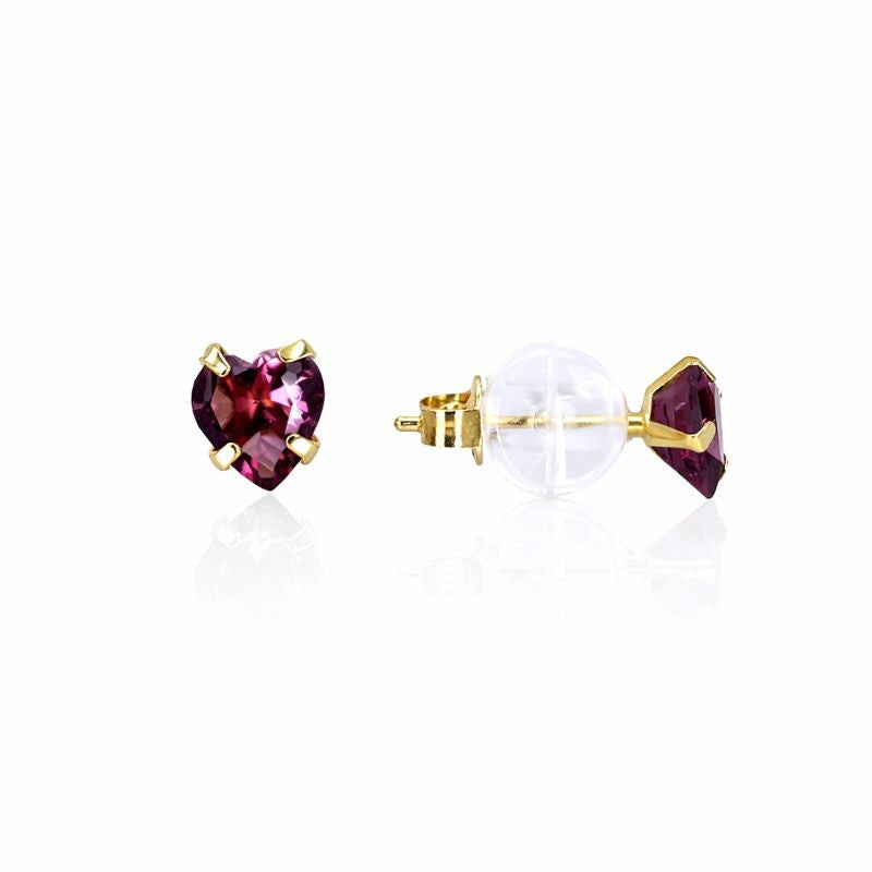10K Yellow Gold Amethyst Heart Stud Earrings