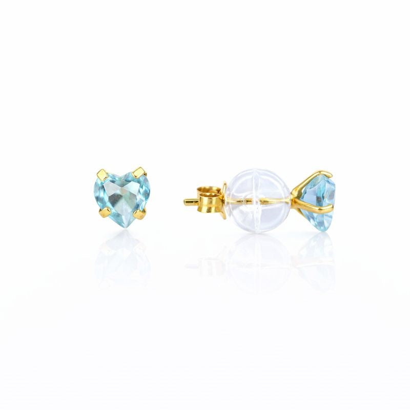 10K Yellow Gold Blue Topaz Heart Stud Earrings