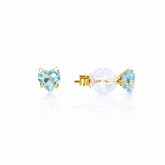 10K Yellow Gold Blue Topaz Heart Stud Earrings