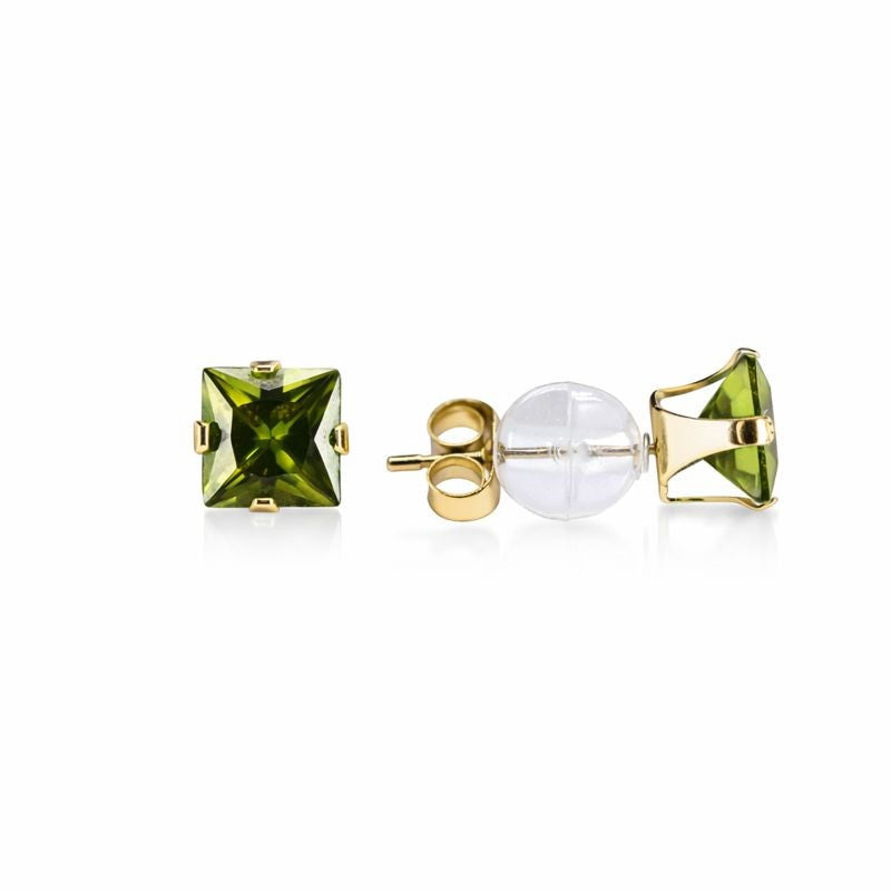10K Yellow Gold Green CZ Stud Earrings