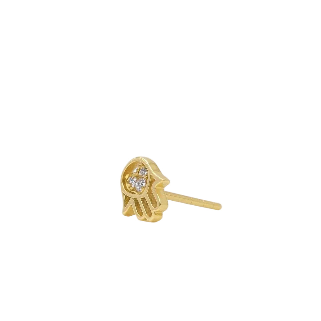 14K Yellow Gold Hamsa with Heart Stud Earrings