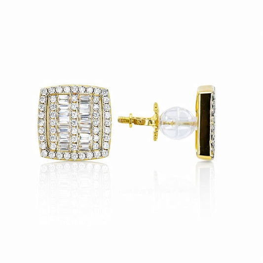 Gold-Plated CZ Square Stud Earrings