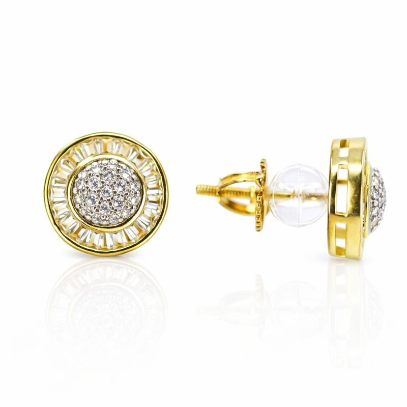 Gold-Plated CZ Round Stud Earrings