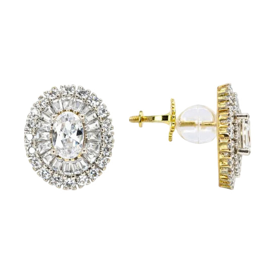 Gold Plated CZ Oval Stud Earrings