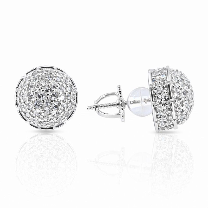 Sterling Silver Pavé CZ Rounded Drum Stud Earrings
