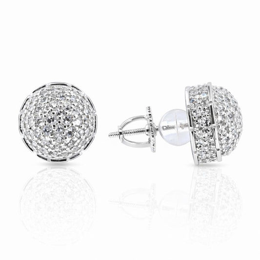 Sterling Silver Pavé CZ Rounded Drum Stud Earrings