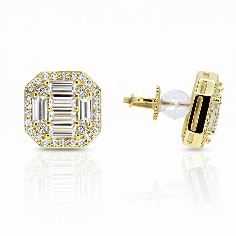 Gold-Plated CZ Baguette Stud Earrings
