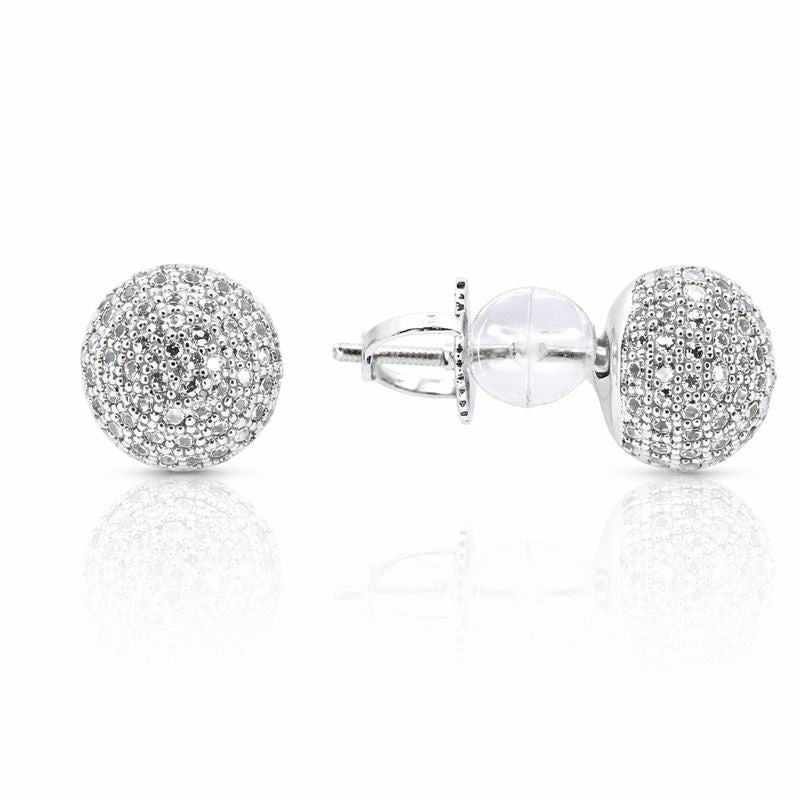 Rhodium Plated CZ Ball Stud Earrings
