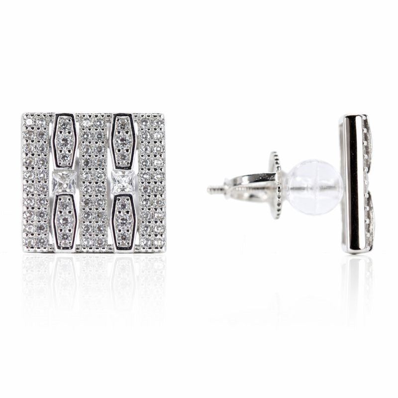 Sterling Silver Pavé Set CZ Square Stud Earrings