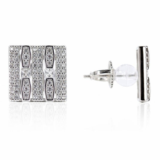 Sterling Silver Pavé Set CZ Square Stud Earrings
